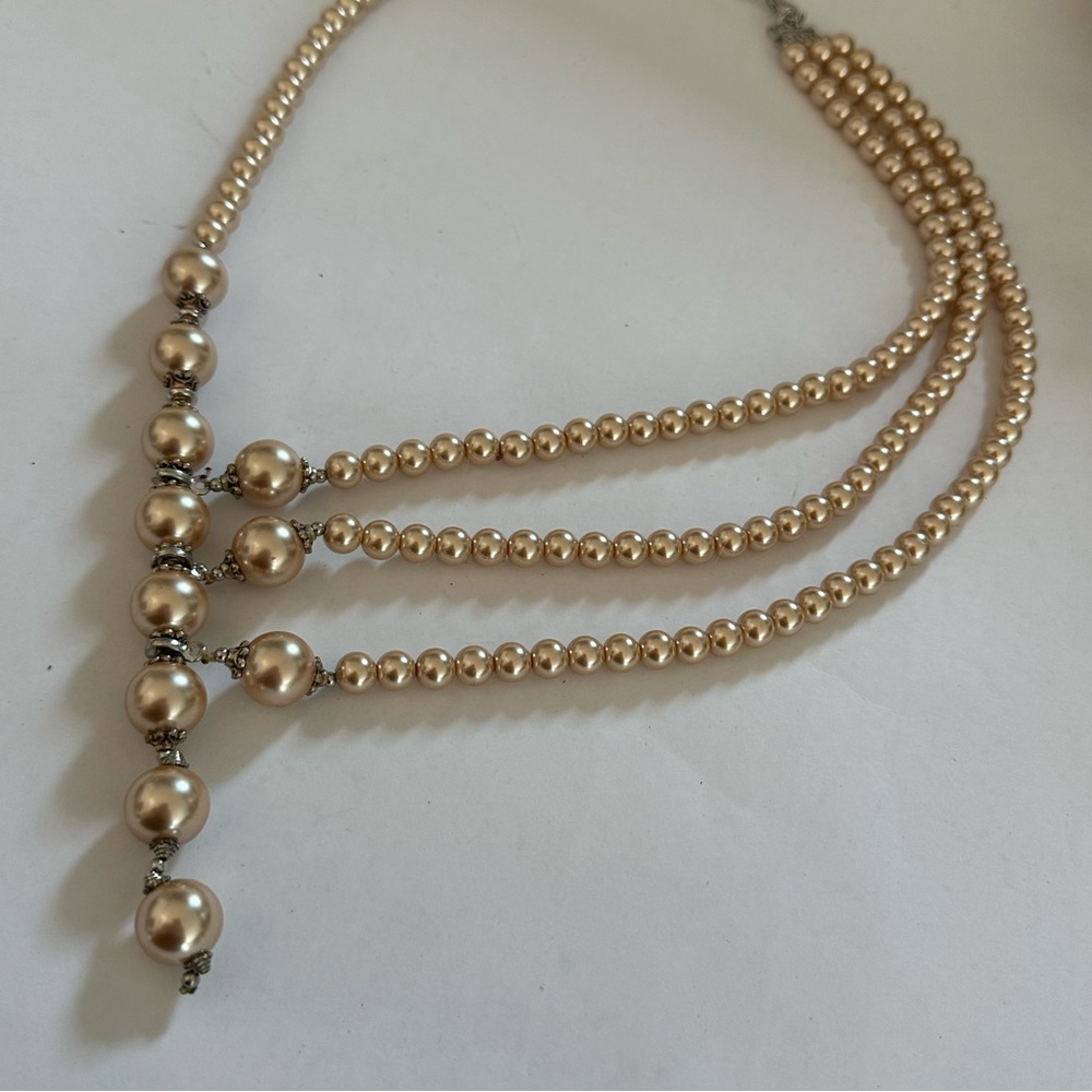 Womens faux Pearl unique contemporary multi strand‎ necklace